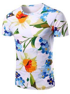 Round Neck Floral 3D Print Pattern Short Sleeve Men's T-Shirt