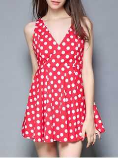 Sweet Polka Dot Open Back Summer Dress For Women