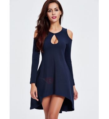 Off-the-Shoulder Long Sleeve High-Low Day Dress