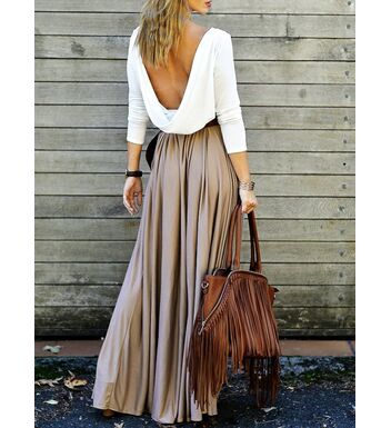 Alluring Long Sleeve Open Back Draped Maxi Dress