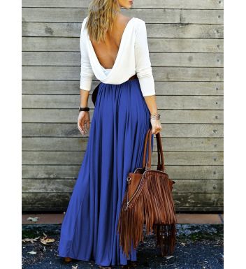 Alluring Long Sleeve Open Back Draped Maxi Dress
